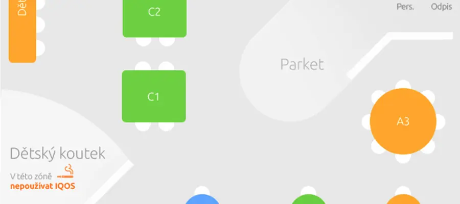 Markování ve stolové mapě pokladny Harsys